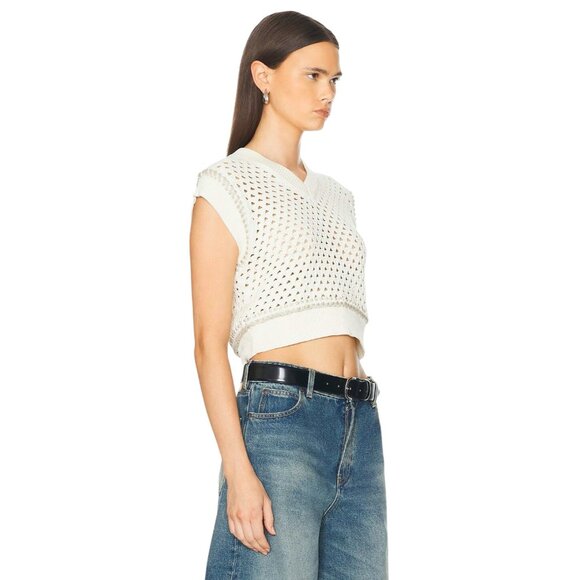 Guest In Residence Mesh Crop Vest in Cream Small New Womens Knit Tank Top - Picture 2 of 15